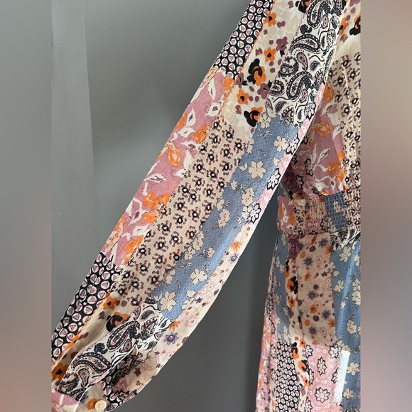 Sheer Patchwork 1/2 Button Up Duster Pink Blue G.I.L.I. Got It Love It Sz M - Picture 3 of 8